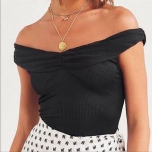 Urban Outfitters Silence And Noise Off The Shoulder Black Ribbed Top